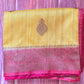 Tussar silk saree with watermelon banarasi border-stitched blouse