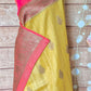 Tussar silk saree with watermelon banarasi border-stitched blouse