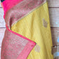 Tussar silk saree with watermelon banarasi border-stitched blouse