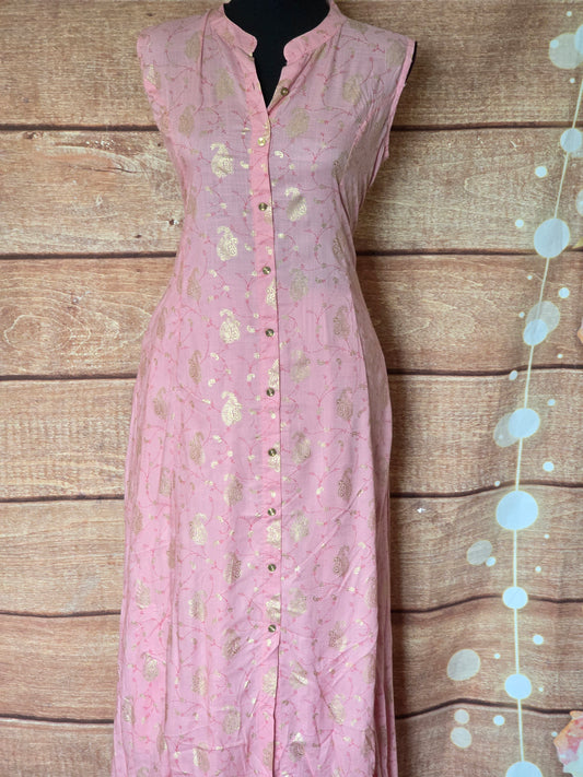 Baby pink sleevless frock style kurti