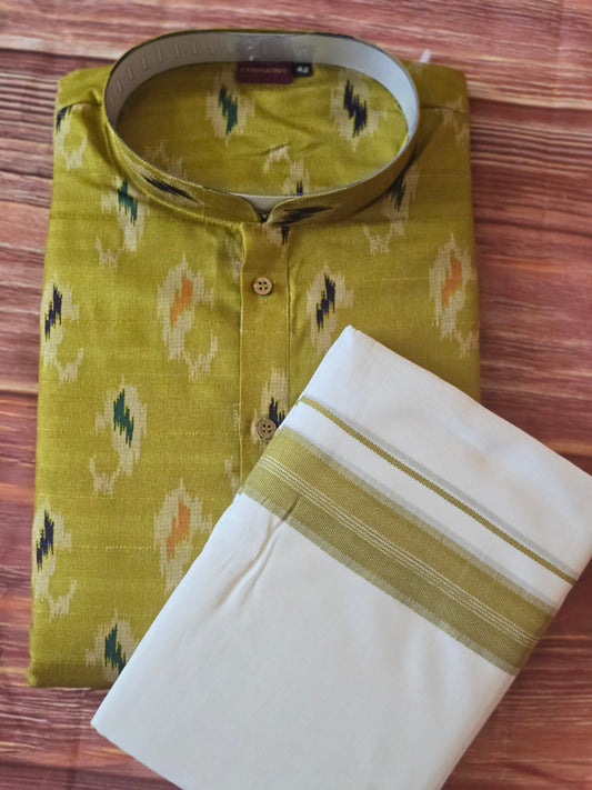 Mens kurta with green kara mund (dhoti)