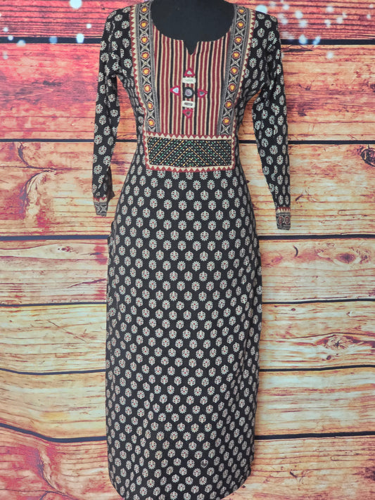 Cotton block printed kurti with mirror work