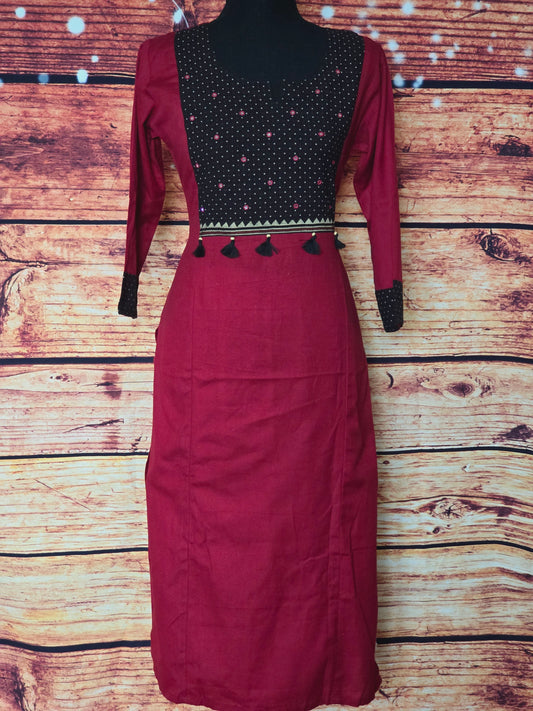 Cotton kurti with yoke mirror work