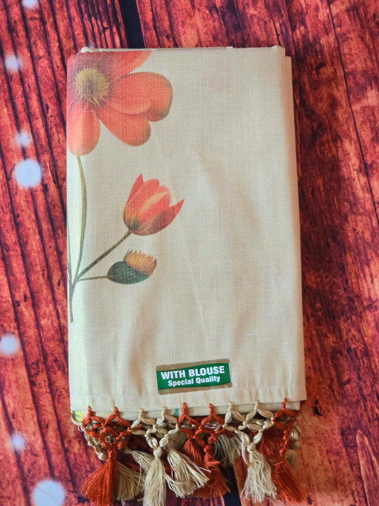 Tissue set saree with peach floral design