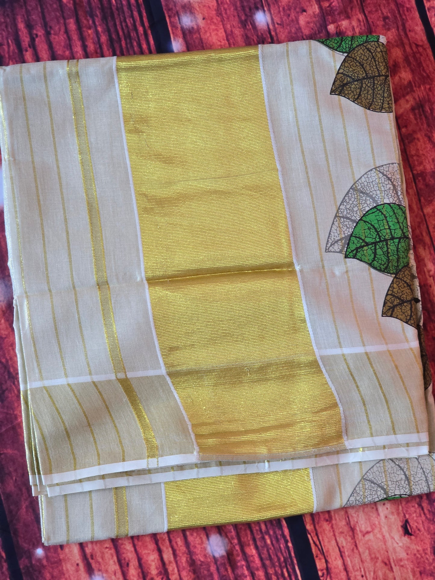 Tissue set saree with multi color leaf design