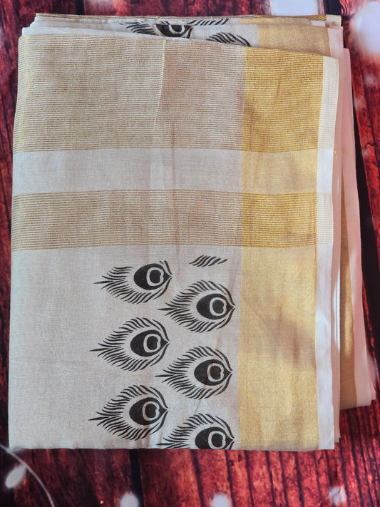 Tissue set saree with black design