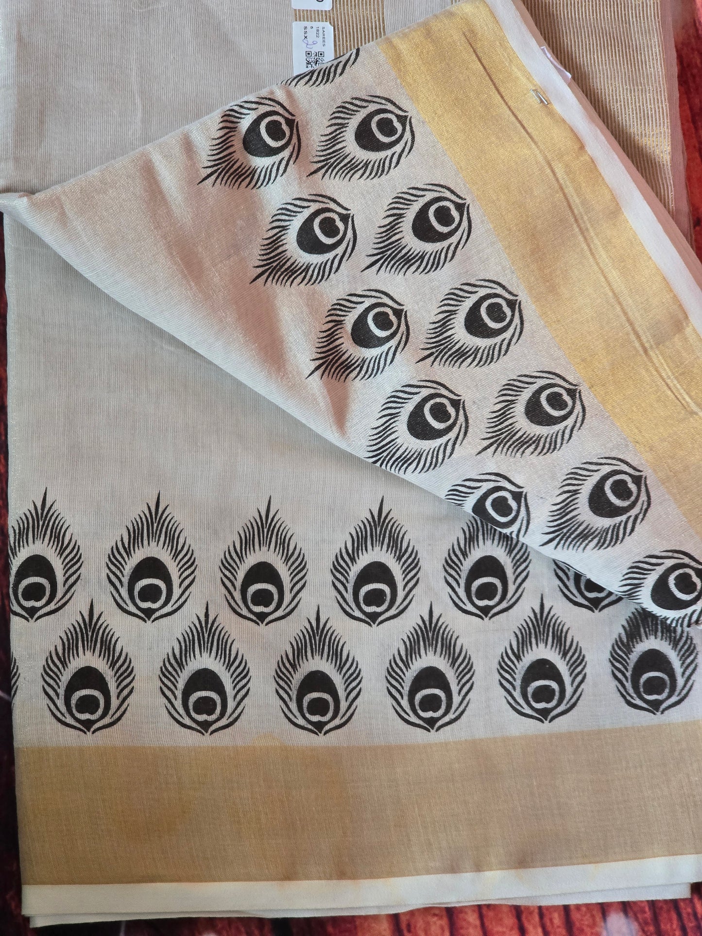 Tissue set saree with black design