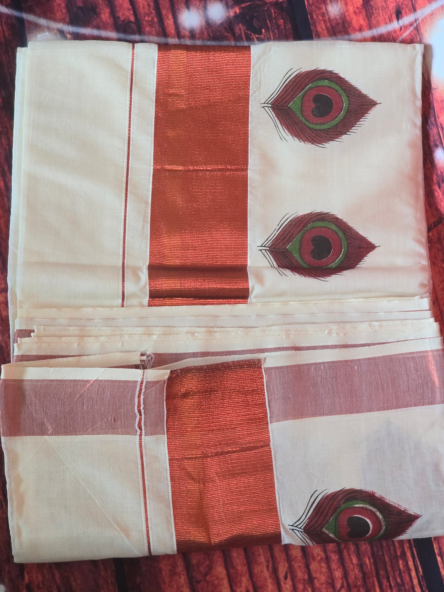 Cotton set saree with copper kasav and design