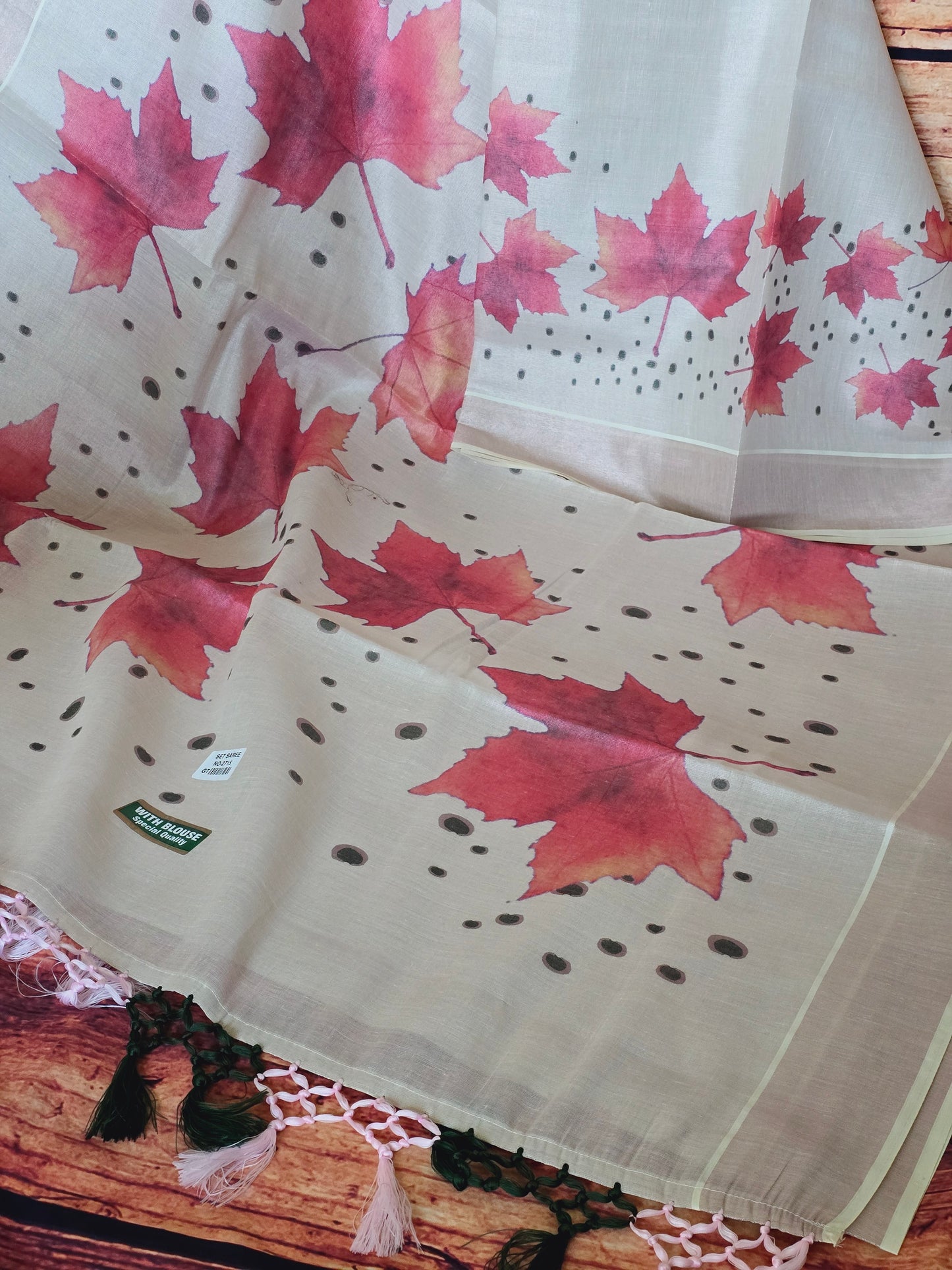 Tissue set saree with peach floral design (stitched blouse extra)