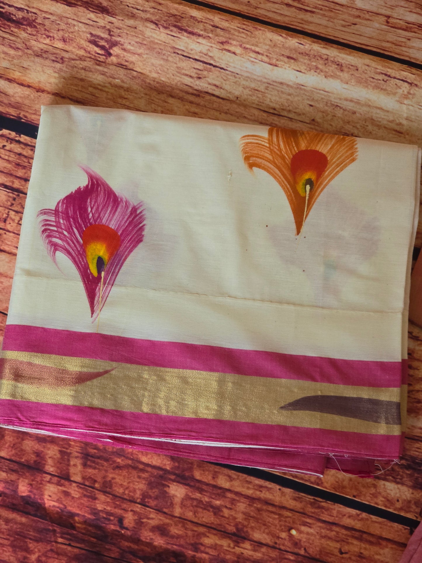 Set saree with multi color painting- stitched  blouse