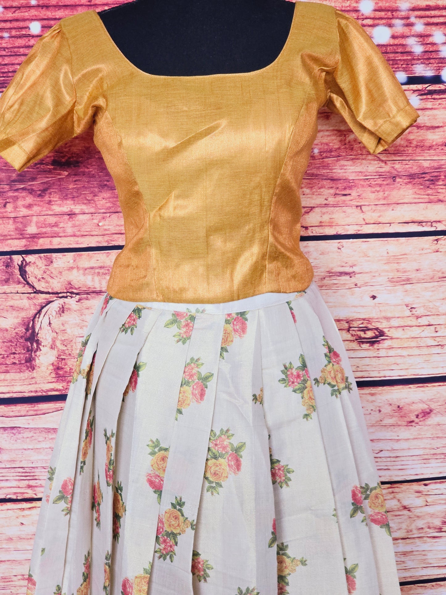 Onam floral skirt with yellow crop top