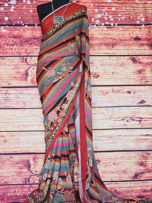 Crape georgette multi color designer saree- no BP