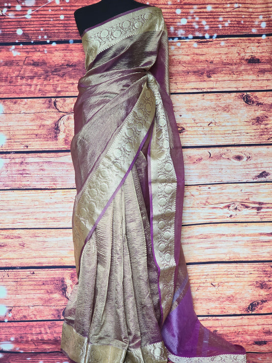 Crushed tissue saree with stitched blouse