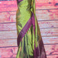 Mehendi green soft silk saree with dark brown border- stitched blouse