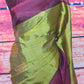 Mehendi green soft silk saree with dark brown border- stitched blouse