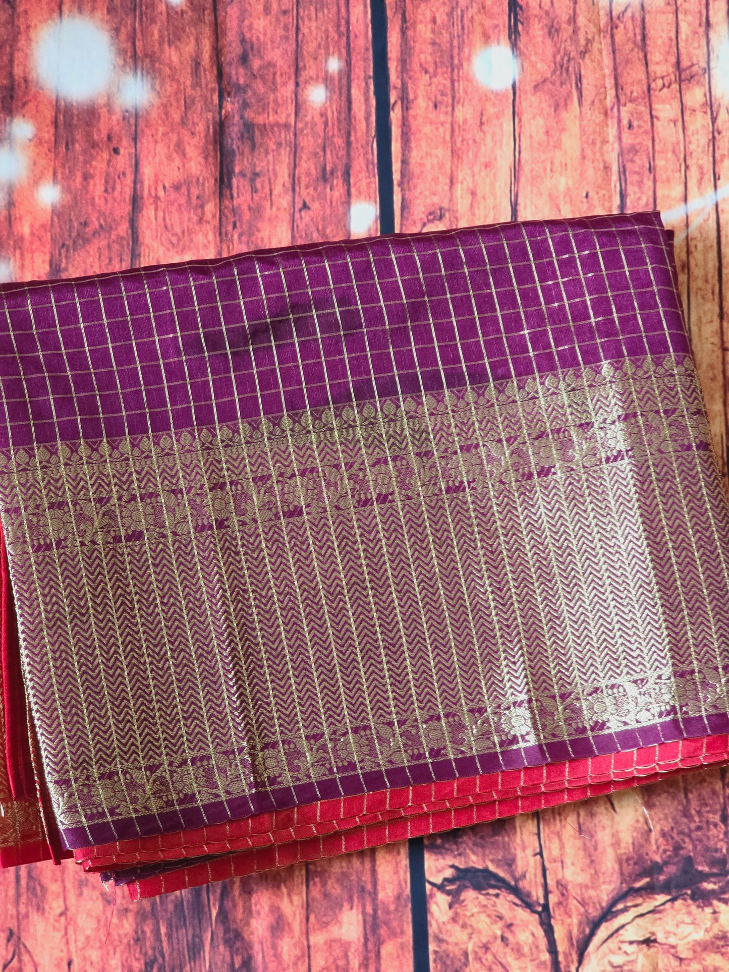 Semi silk saree (purple)with all over check body with red border