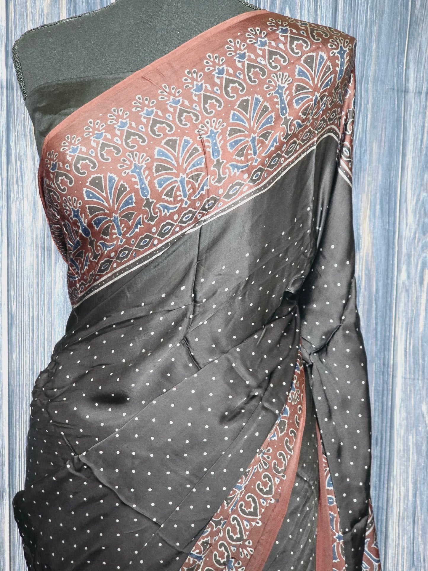 Modal silk saree with ajrakh design with stitched blouse