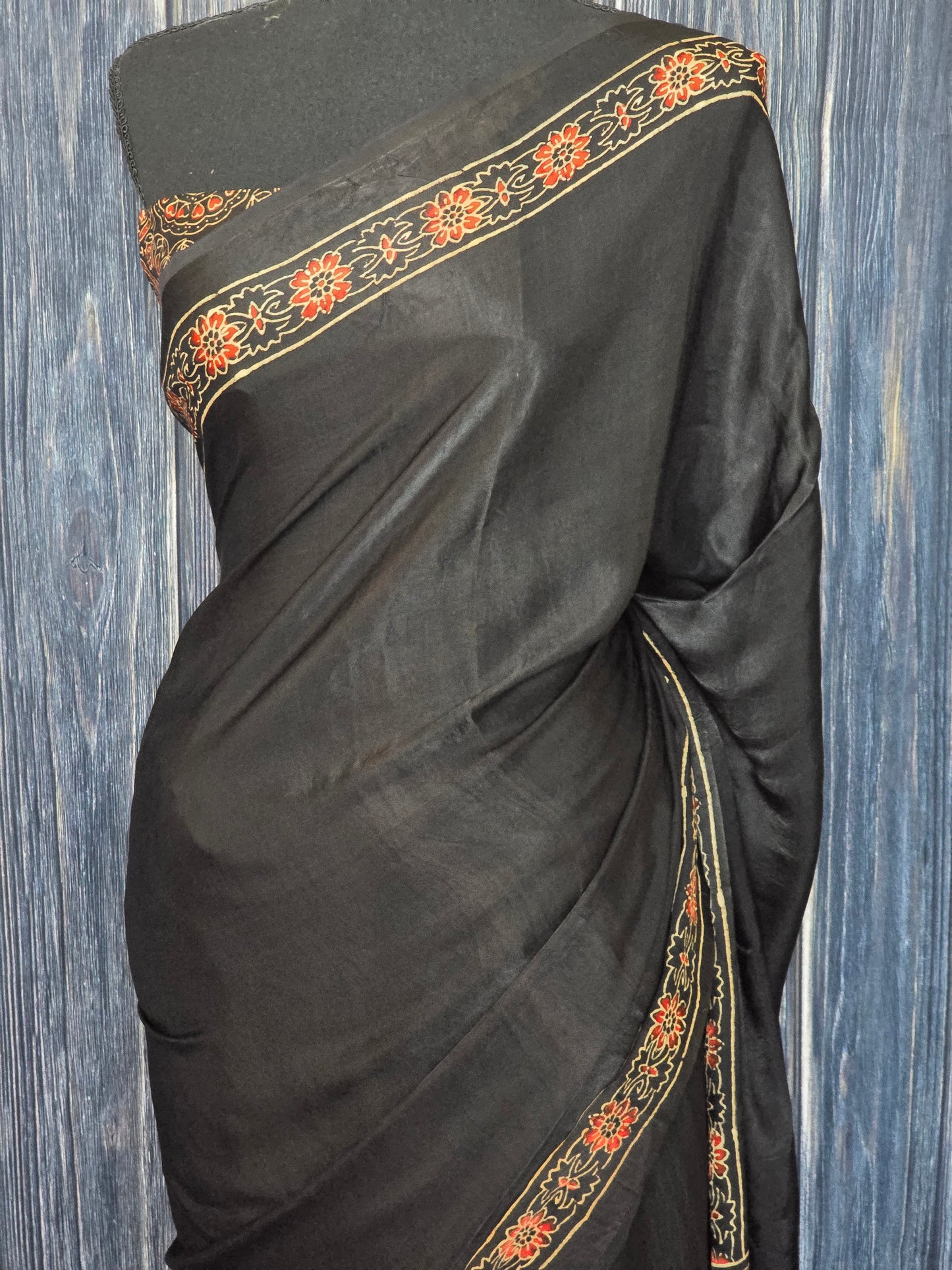 Modal silk saree with ajrakh design- stitched blouse