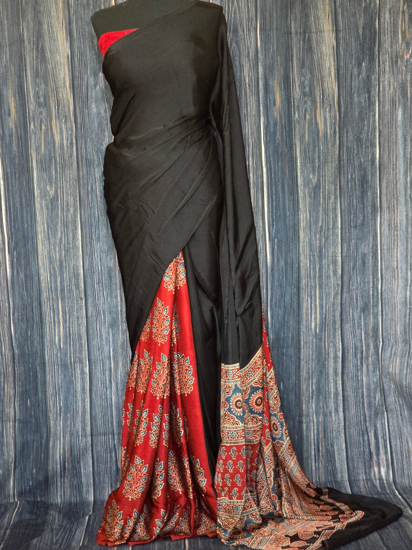 Modal silk saree with stitched blouse