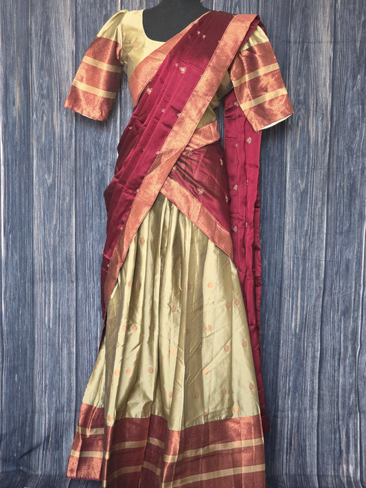 Dhavani (silk)set Light green/ maroon