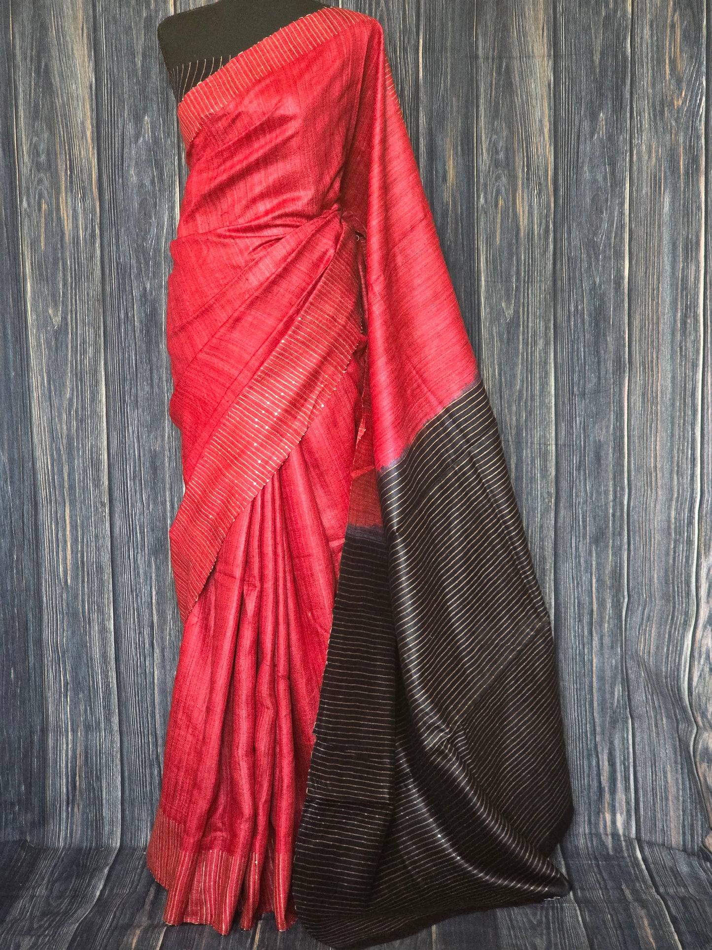 Jute silk saree with sequins border- stitched blouse