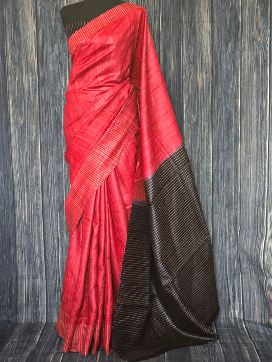 Jute silk saree with sequins border- stitched blouse