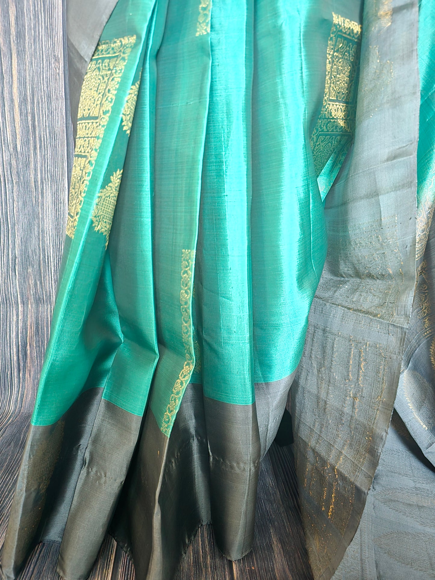 Kancheepuram soft silk (blue/grey) saree with stitched blouse