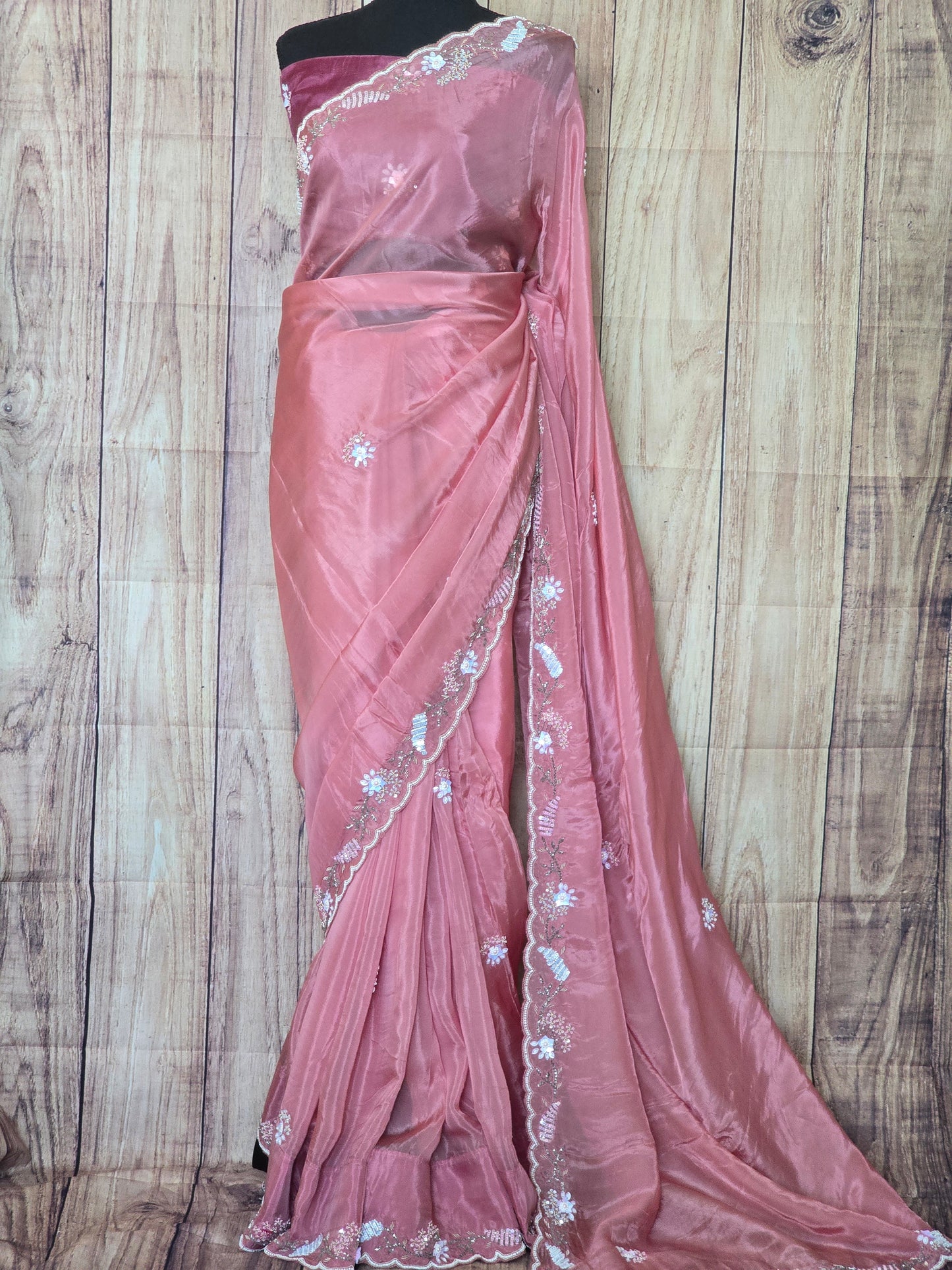 Soft organza designer saree with stitched blouse