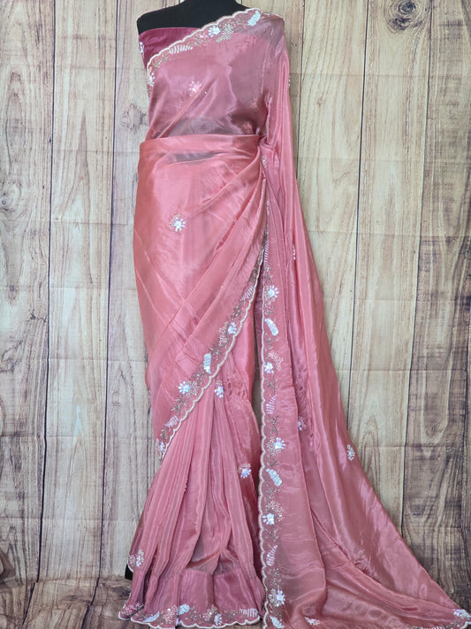 Soft organza designer saree with stitched blouse