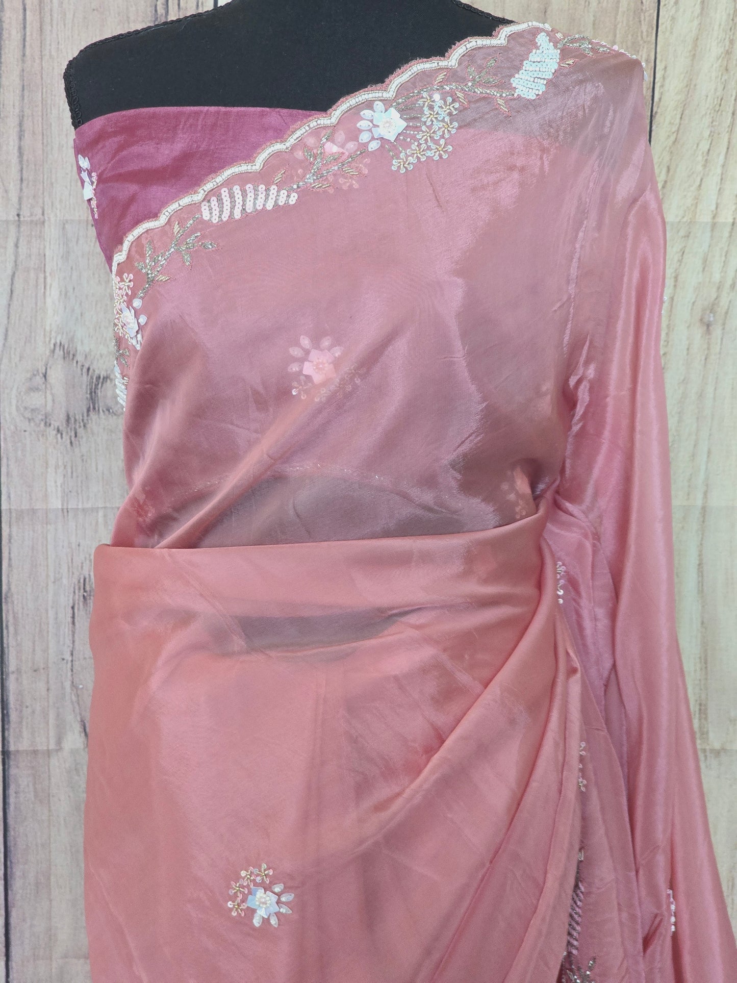 Soft organza designer saree with stitched blouse