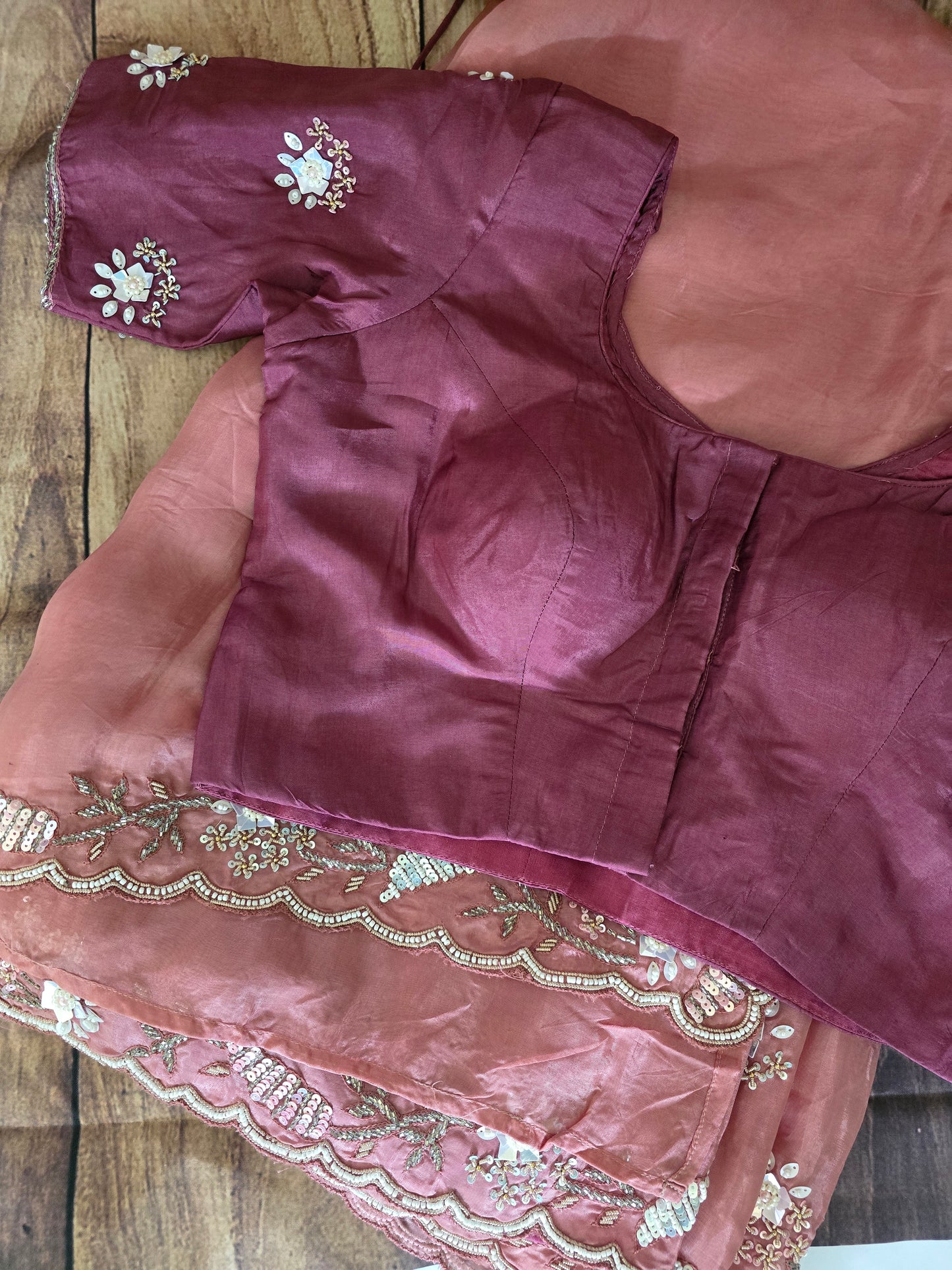 Soft organza designer saree with stitched blouse