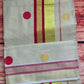 Tissue set saree with red/gold polka dots