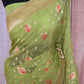 Organza banarasi saree ( pista green) with stitched blouse