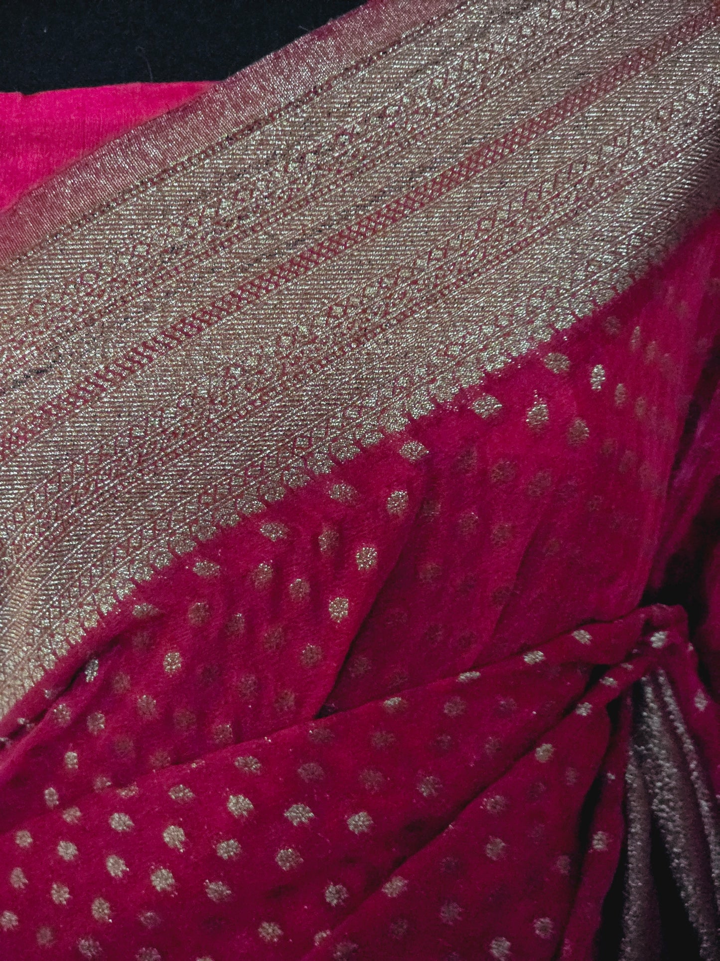 Semi georgette banarasi saree (dark pink) with stitched blouse