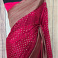 Semi georgette banarasi saree (dark pink) with stitched blouse