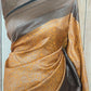 Semi katan ( yellow/black) saree with stitched blouse