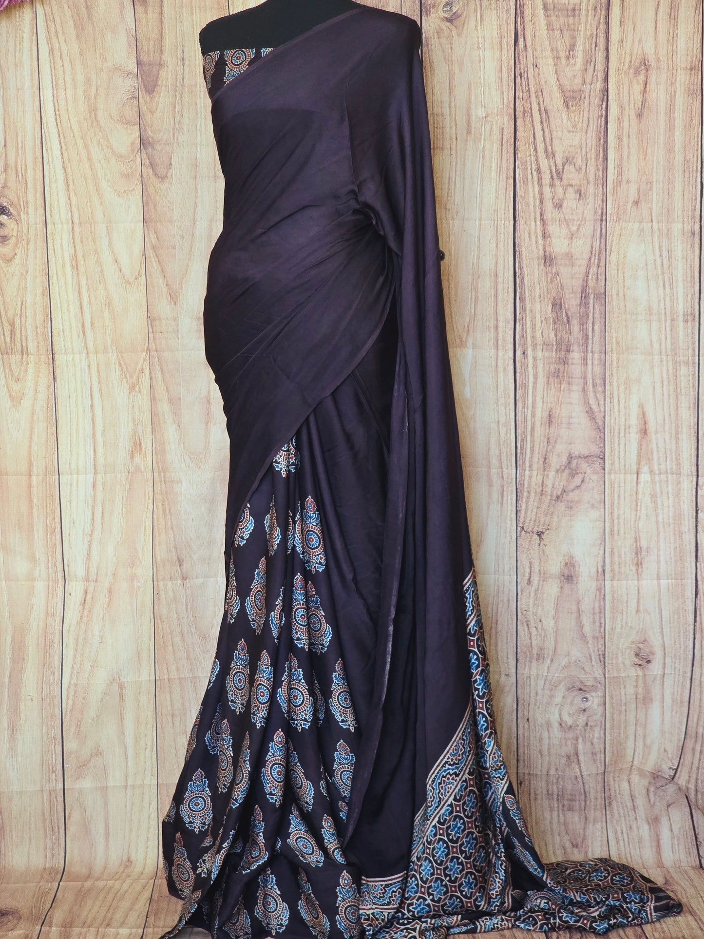 Modal silk saree with half/printed - stitched blouse available