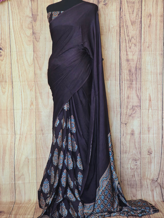 Modal silk saree with half/printed - stitched blouse available