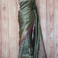 Semi katan silk saree ( bottle green)with stitched blouse