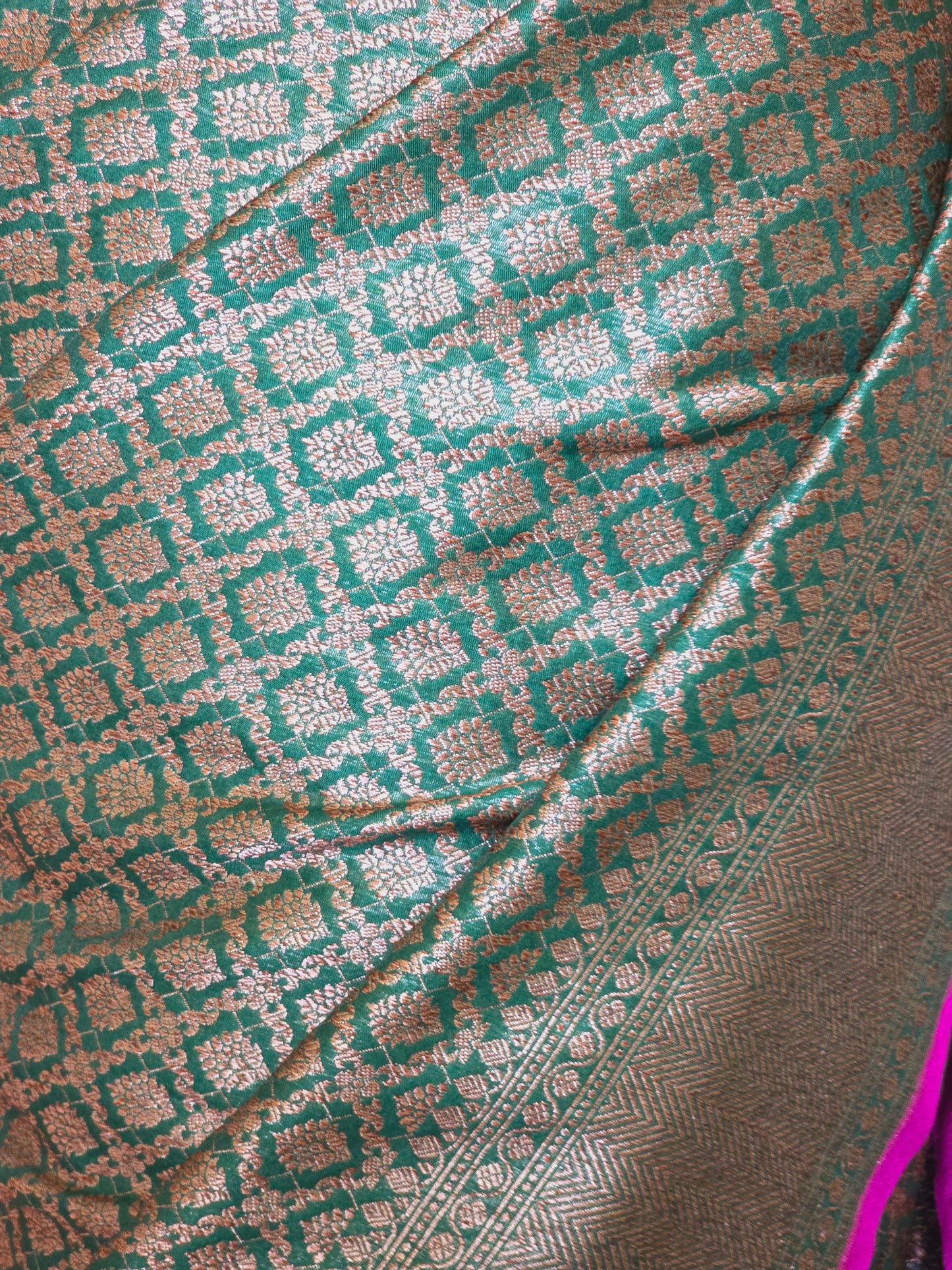 Semi katan silk saree ( bottle green)with stitched blouse