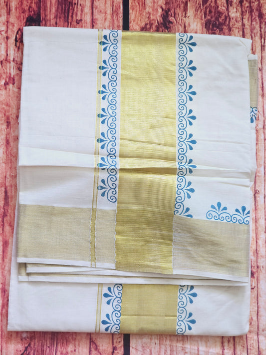 Set saree with blue/ gold border