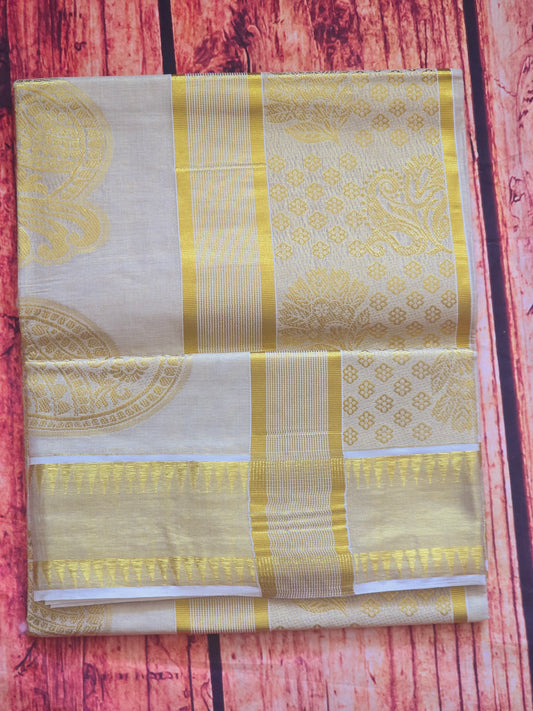 Gold set saree with pallu heavy design