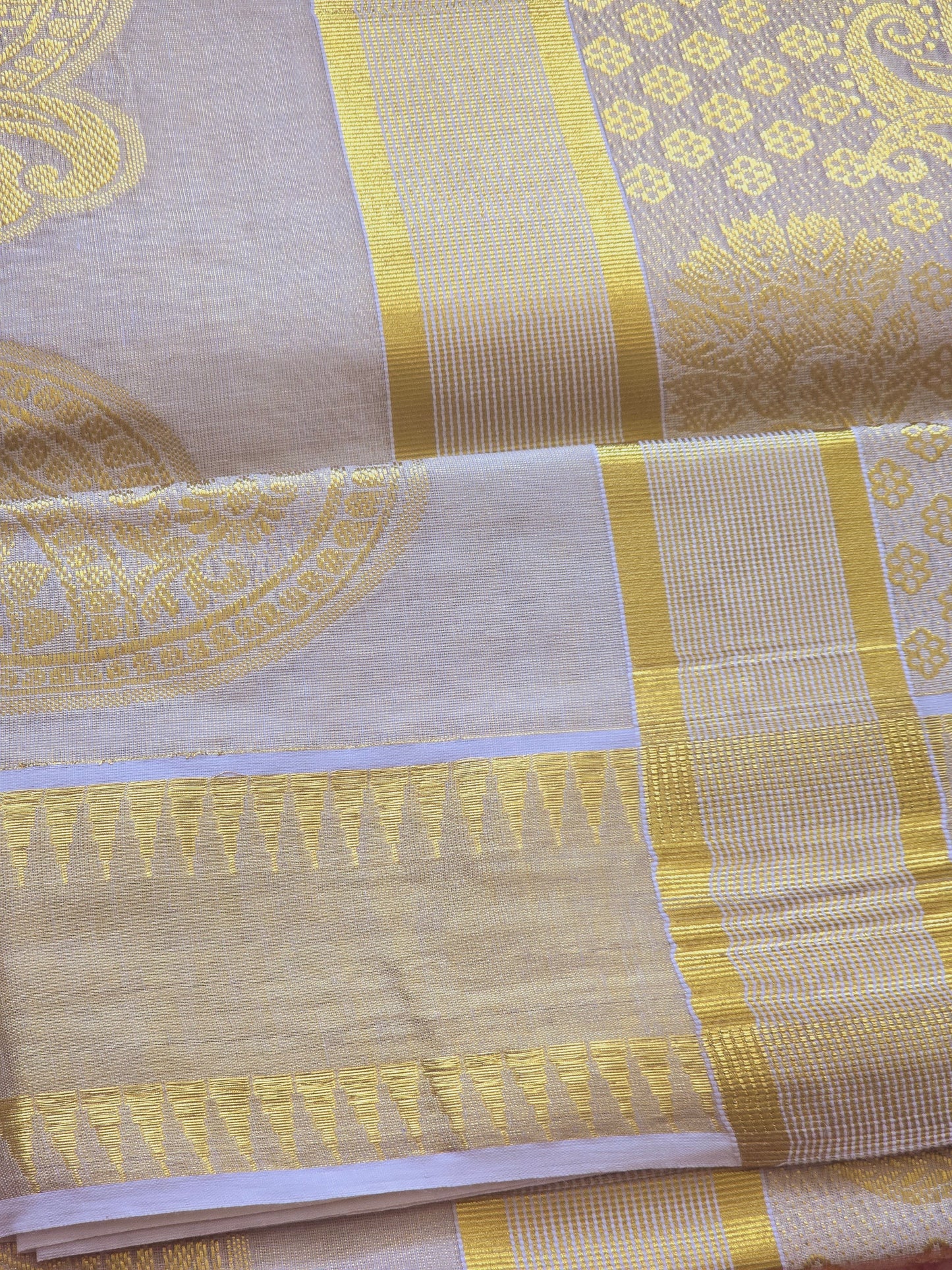 Gold set saree with pallu heavy design