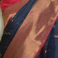 Navy blue/reddish maroon combo kancheepuram saree- stitched blouse