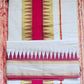 Cotton set saree with pinkish red/antique gold border