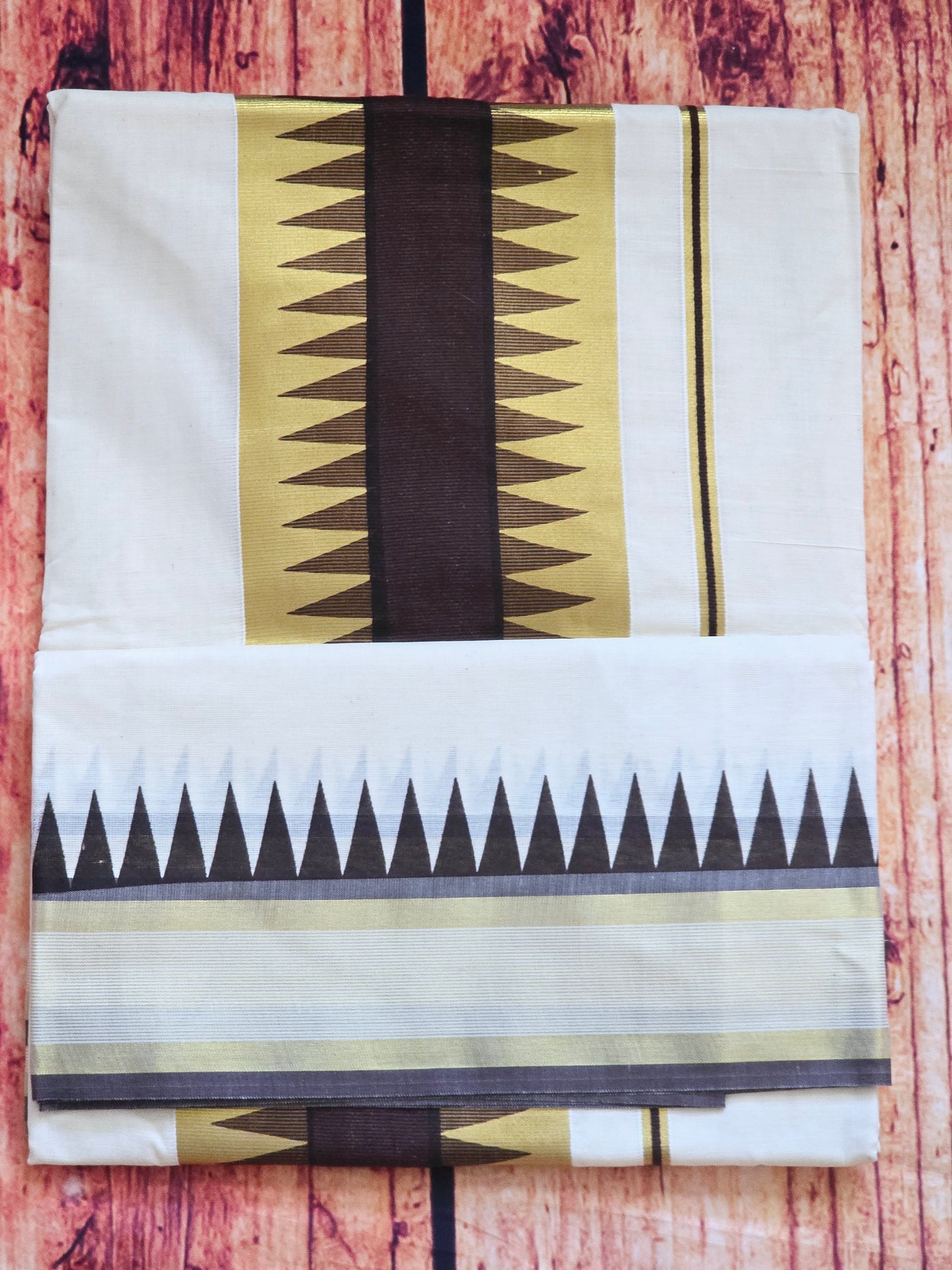 Cotton set saree with dark brown/ antique gold border