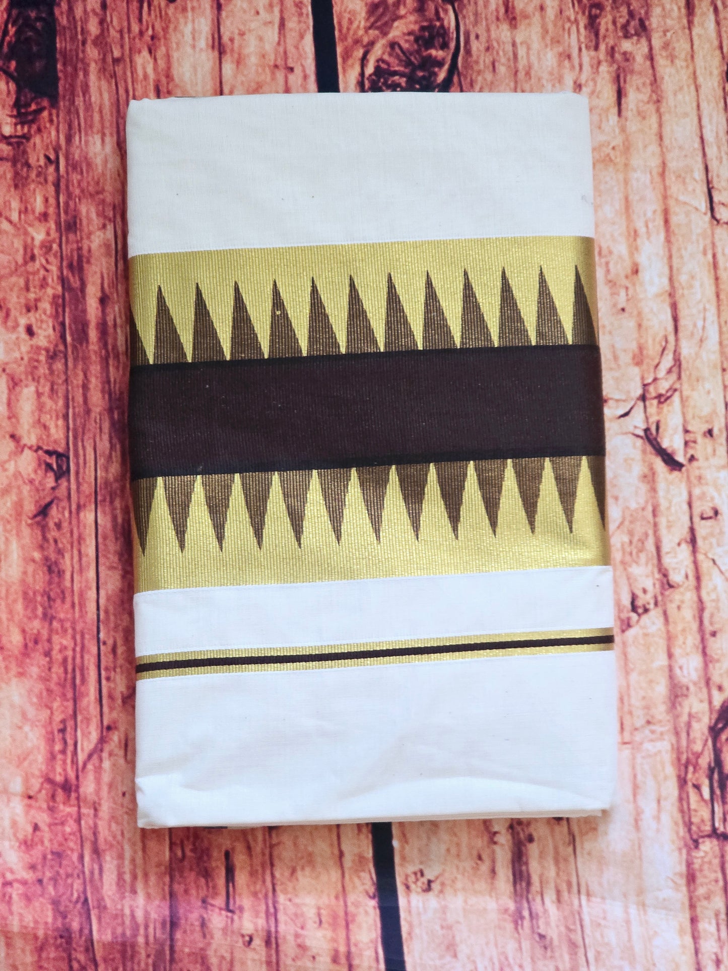 Cotton set saree with dark brown/ antique gold border