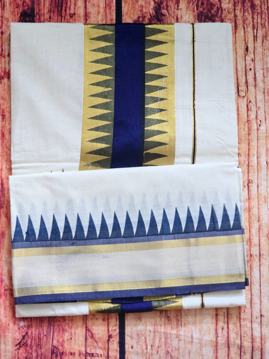 Cotton set saree with navy blue/ antique