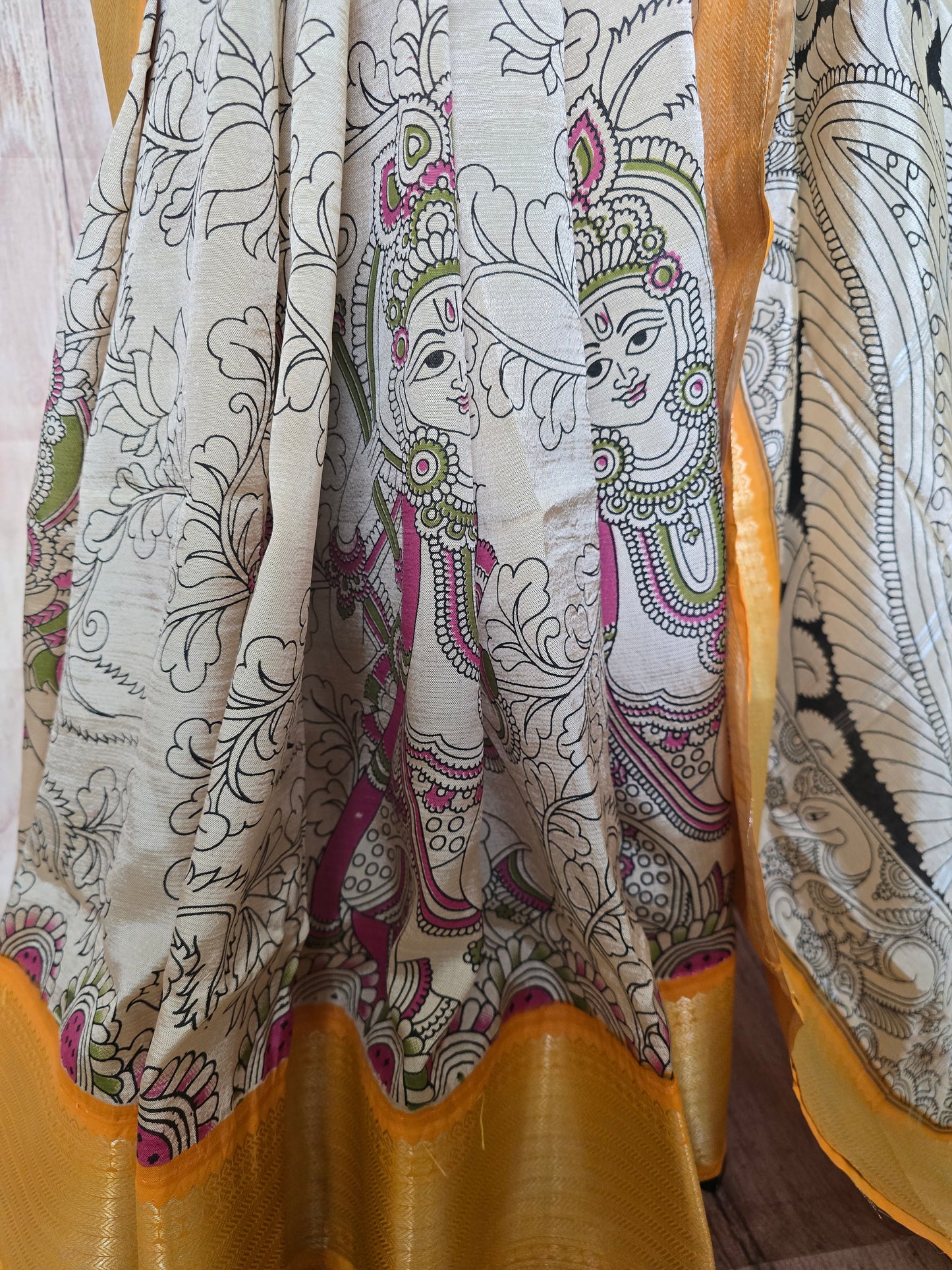 Chenniri silk sarees with kalamkari design all over body- stitched blouse