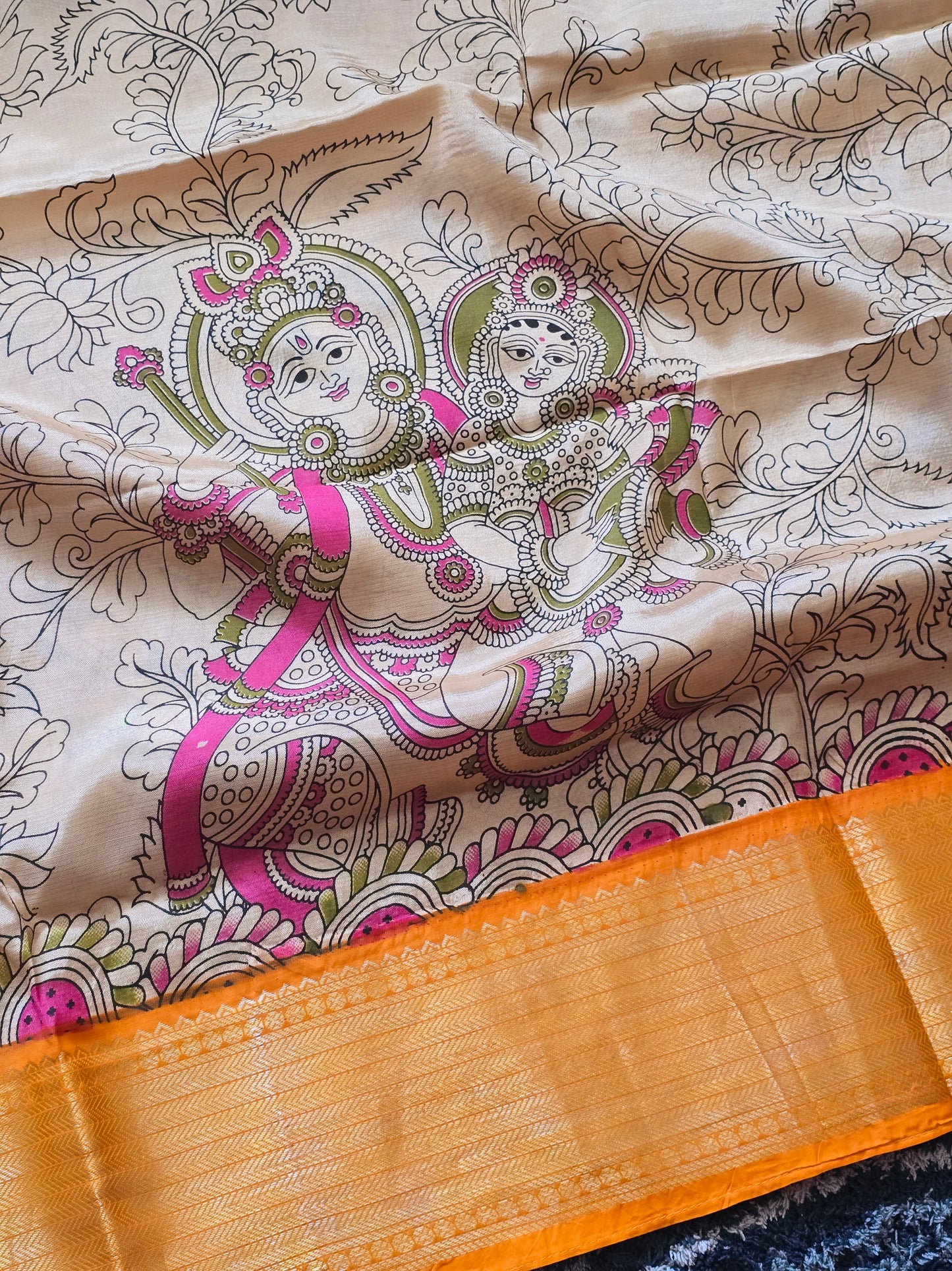 Chenniri silk sarees with kalamkari design all over body- stitched blouse